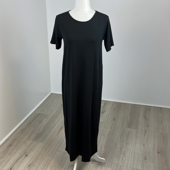 Dresses & Skirts - Round Neck Short Sleeve Midi Dress - Black Size Small